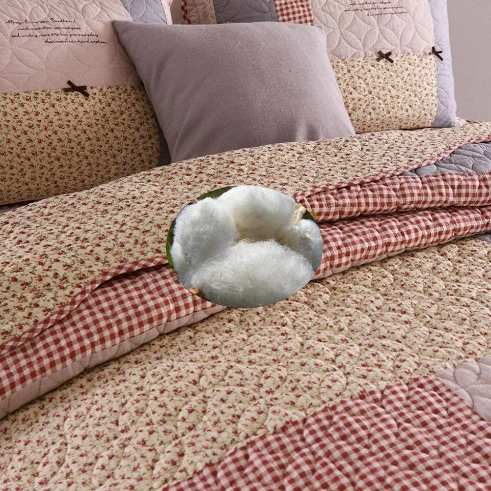 روتختی دو نفره طرح تکه دوزی، ست ۳ تکه سایز سوپر کینگ شامل ۱ رو تختی و ۲ روبالشتی، سبک وزن، طرح تکه دوزی-A-230cmX250cm, طرح تکه دوزی-A