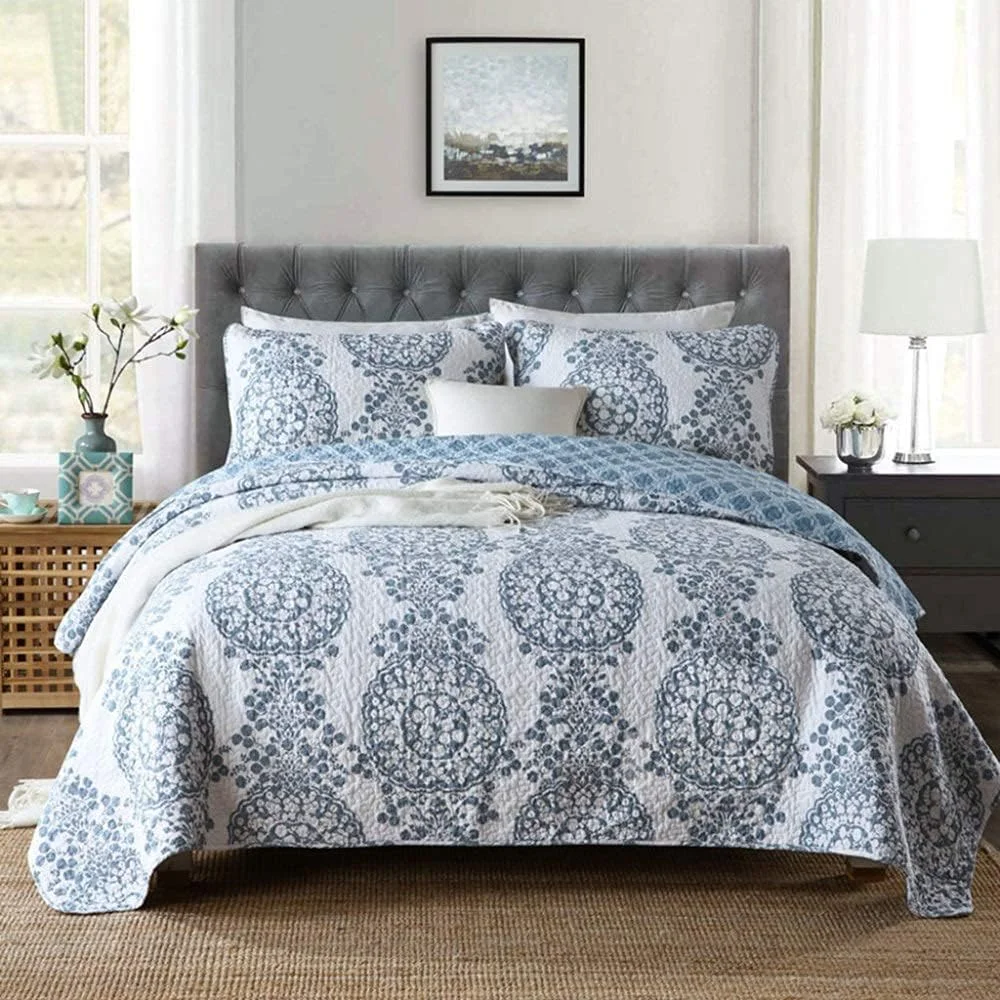 روتختی لحافی تابستانی دونفره سایز کینگ طرح دار پنبه ای تکه دوزی شده لحاف 230 در 250 سانتی متر ست روکش تخت پرتابی 3 تکه ملحفه ضخیم، روکش تخت - 230cm250cm، روکش تخت - کینگ 230cm*250cm