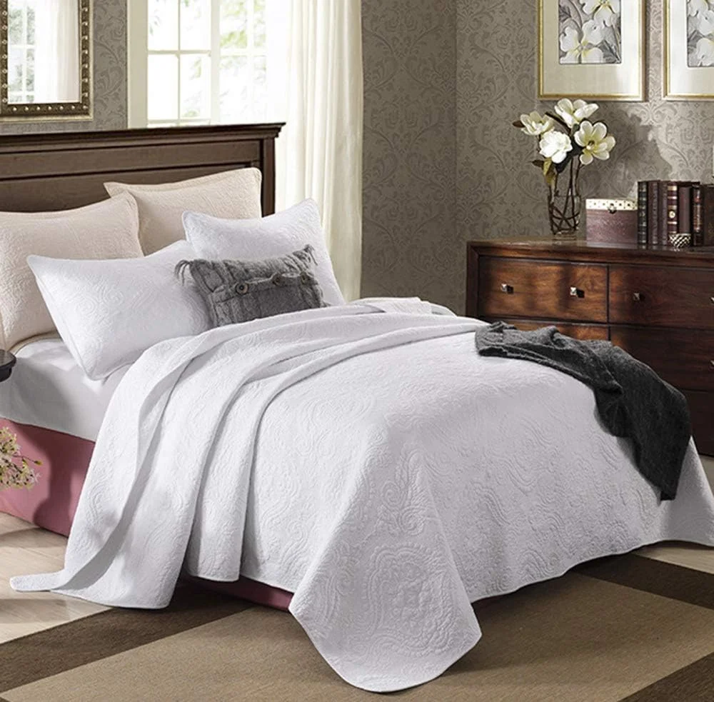روتختی کتان سایز کینگ، ست روتختی دو نفره، لحاف طرح دار، رو تختی برگشت پذیر، پتوی سبک وزن میکروفایبر، روکش تخت 3 تکه با 2 روبالشی برای دکوراسیون منزل، سفیدD-230X250CM