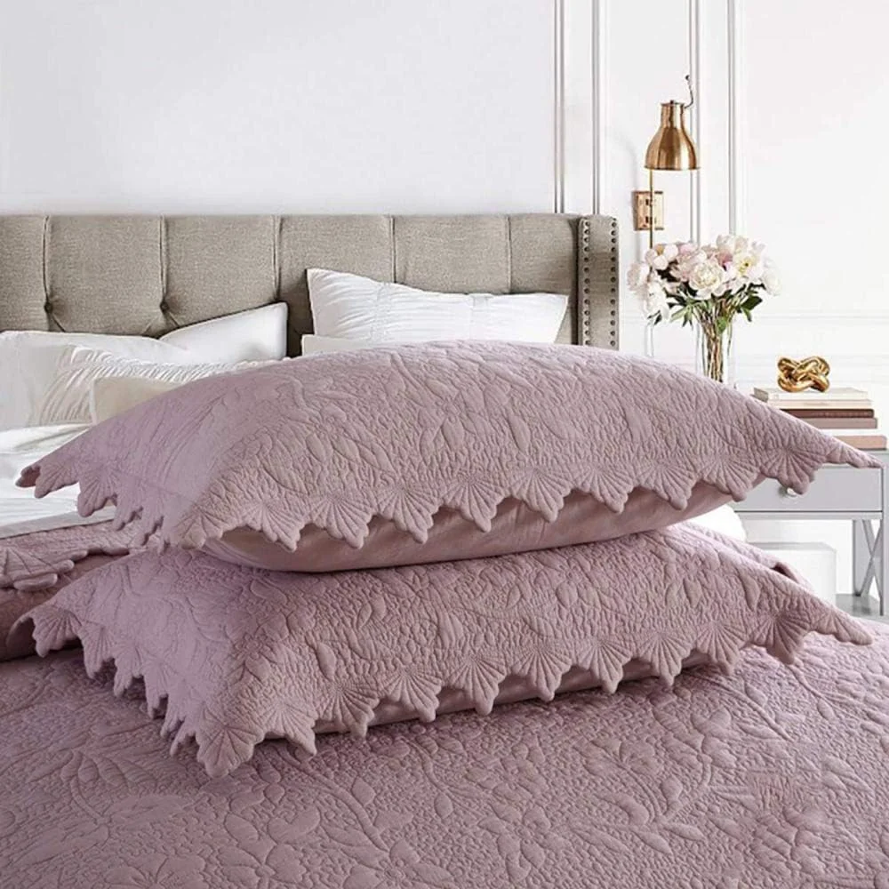 روتختی و 2 روبالشتی طرح دار، روکش لحافی پنبه ای گلدوزی شده قابل شستشو، رنگ یکدست، صورتی - 240x260 سانتی متر