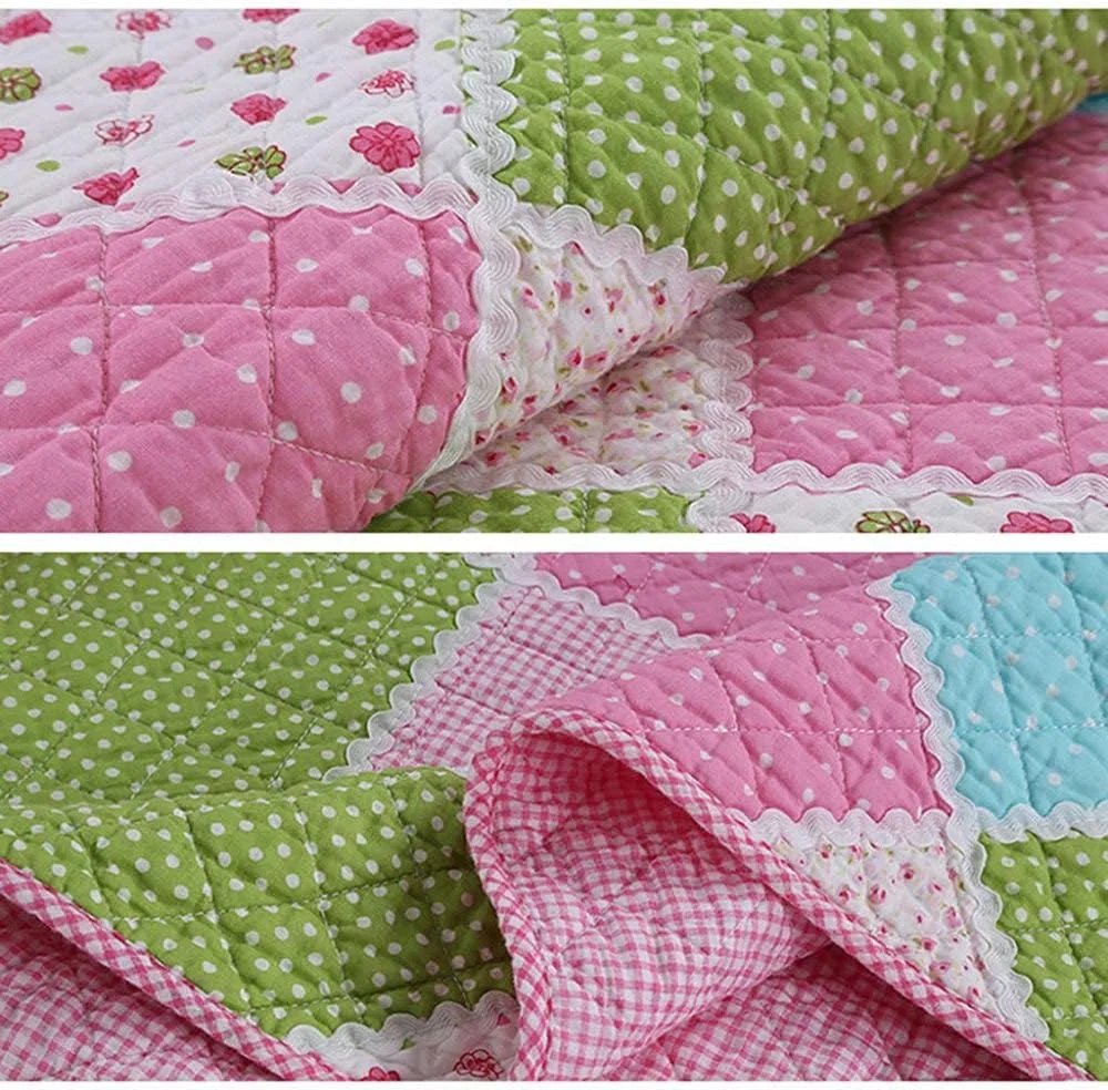 روتختی کودکانه طرح تکه دوزی شده، سایز کینگ، طرح چاپی اروپایی، لحاف نخی، ست رو تختی سه تکه مناسب فصل تابستان