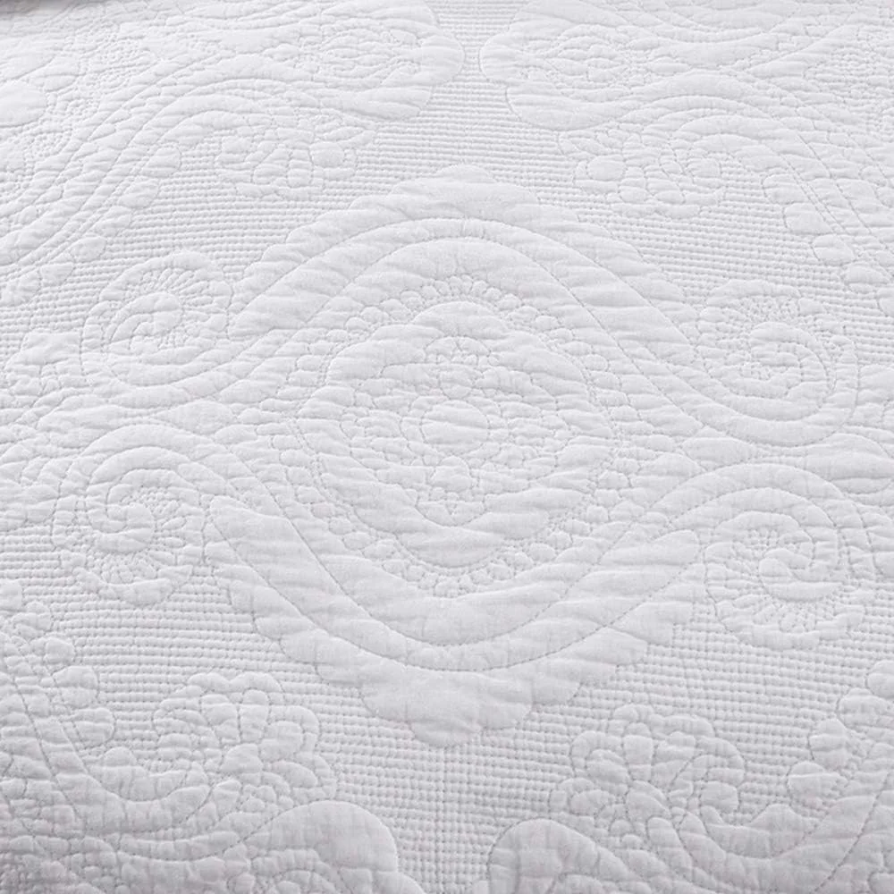 روتختی کتان سایز کینگ، ست روتختی دو نفره، لحاف طرح دار، رو تختی برگشت پذیر، پتوی سبک وزن میکروفایبر، روکش تخت 3 تکه با 2 روبالشی برای دکوراسیون منزل، سفیدD-230X250CM