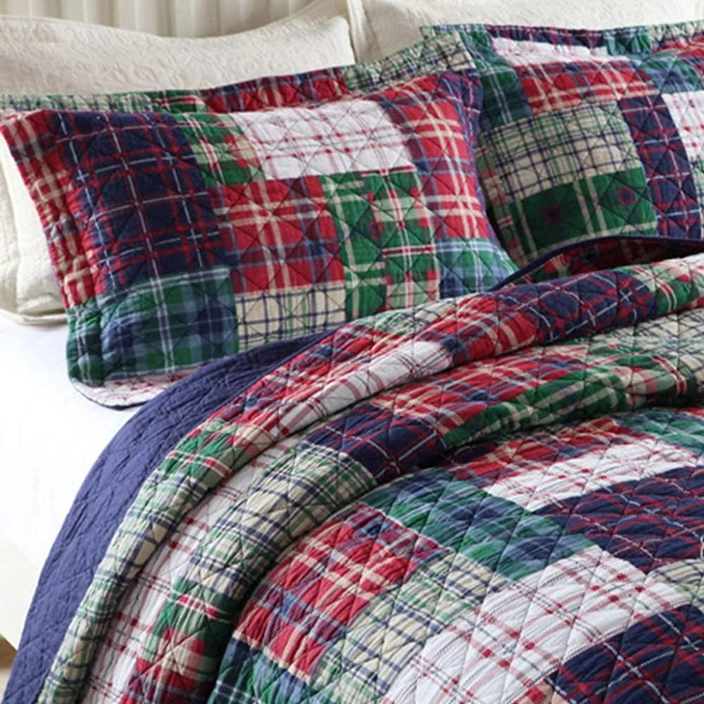 روتختی دو نفره طرح دار پنبه ای تکه دوزی شده 230 در 250 سانتی متر، ست رو تختی 3 تکه ملحفه ضخیم، لحاف + روبالشتی