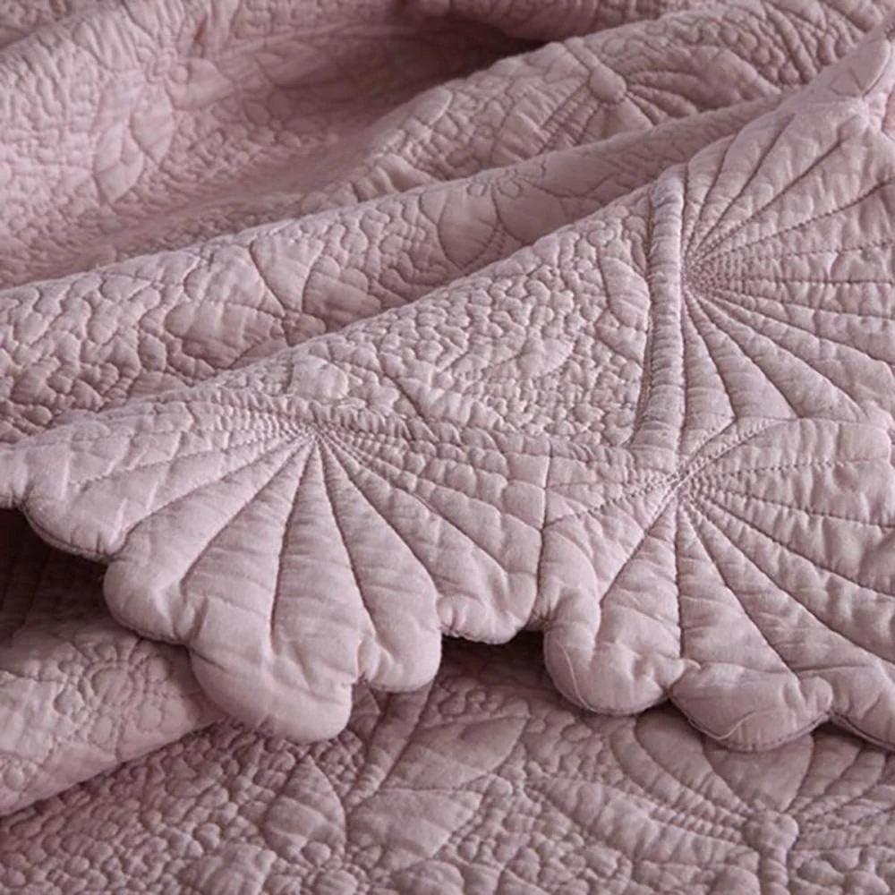 روتختی و 2 روبالشتی طرح دار، روکش لحافی پنبه ای گلدوزی شده قابل شستشو، رنگ یکدست، صورتی - 240x260 سانتی متر