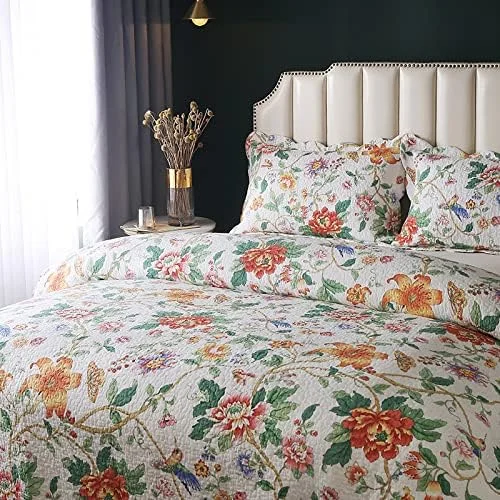 روتختی دونفره سایز بزرگ، رو انداز و روبالشتی، لبه چند تکه دوزی شده لحافی، حاشیه گلدار راه راه، 230x250 سانتی متر به همراه 2 عدد روکش بالش، ست لحاف میکروفیبر