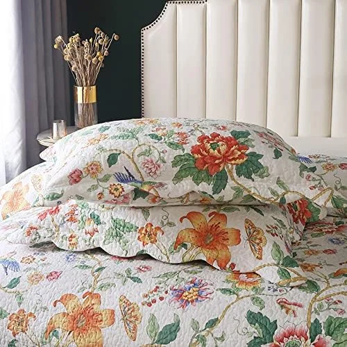 روتختی دونفره سایز بزرگ، رو انداز و روبالشتی، لبه چند تکه دوزی شده لحافی، حاشیه گلدار راه راه، 230x250 سانتی متر به همراه 2 عدد روکش بالش، ست لحاف میکروفیبر