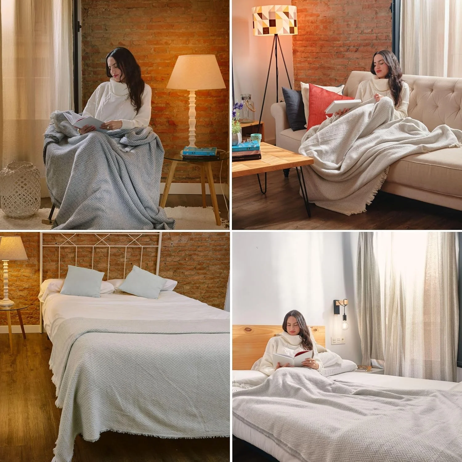 رو تختی، پتوی مبل - پتوی گرم برای تخت یا مبل، و پتوی نخی نرم و لطیف، گرم و قابل تنفس برای تمام طول سال، ایده آل برای اتاق نشیمن (خاکستری روشن، 230 x 260 سانتی متر)
