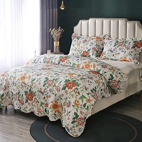 روتختی دونفره سایز بزرگ، رو انداز و روبالشتی، لبه چند تکه دوزی شده لحافی، حاشیه گلدار راه راه، 230x250 سانتی متر به همراه 2 عدد روکش بالش، ست لحاف میکروفیبر