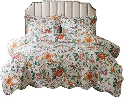 روتختی دونفره سایز بزرگ، رو انداز و روبالشتی، لبه چند تکه دوزی شده لحافی، حاشیه گلدار راه راه، 230x250 سانتی متر به همراه 2 عدد روکش بالش، ست لحاف میکروفیبر