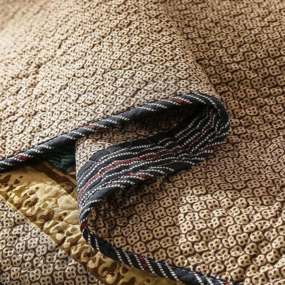 روتختی طرح دار پنبه ای سه تکه مناسب فصل تابستان شامل لحاف و روبالشتی، سایز کوئین و کینگ، خاکی