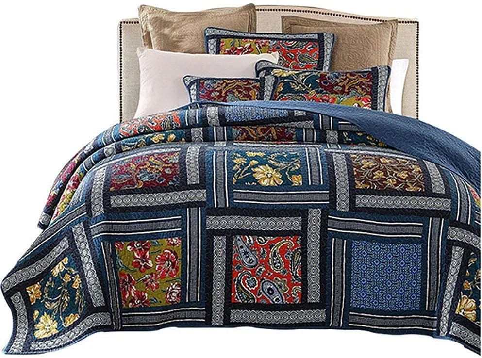 ست روتختی طرح چهارخانه قدیمی پنبه ای سه تکه مناسب فصل تابستان، لحاف، روکش تخت و روبالشتی سایز کوئین و کینگ، آبی ست روتختی طرح چهارخانه قدیمی پنبه ای سه تکه مناسب فصل تابستان، لحاف، روکش تخت و روبالشتی سایز کوئین و کینگ، آبی