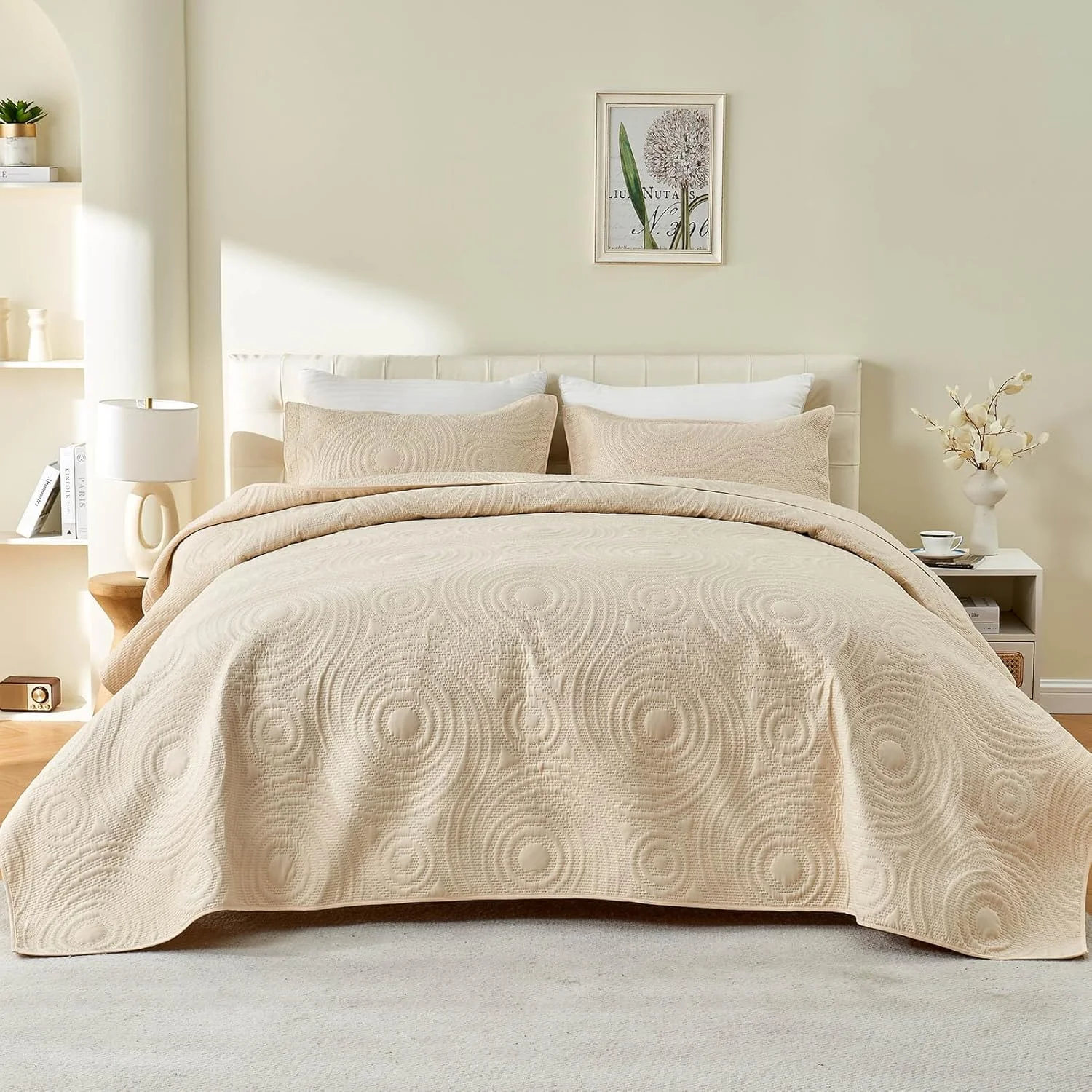 روتختی بزرگ سایز کینگ 325x305 مناسب تخت های قابل تنظیم یا تخت های کالیفرنیا کینگ/کینگ بزرگ، لحاف سبک وزن و دو رو، شامل 1 لحاف و 2 روبالشتی - کرم