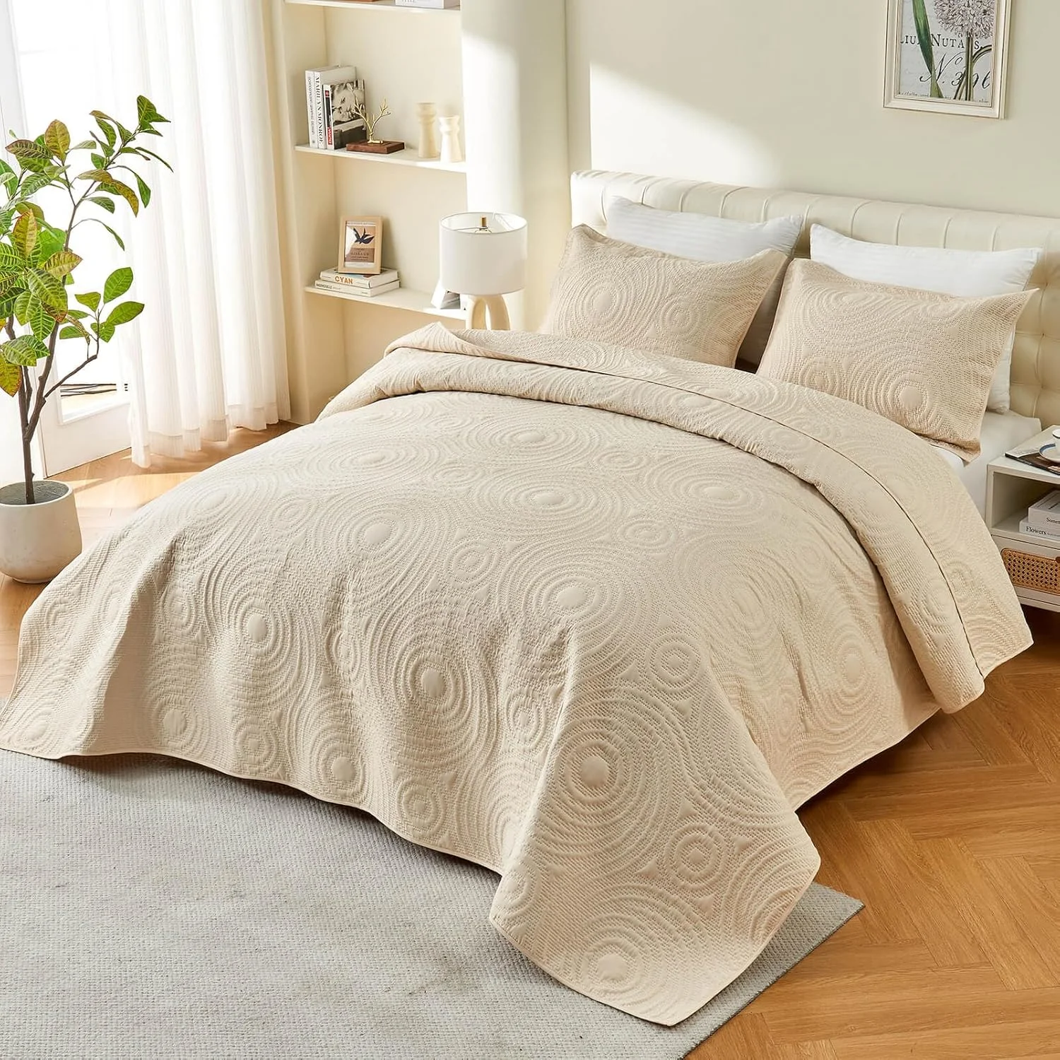 روتختی بزرگ سایز کینگ 325x305 مناسب تخت های قابل تنظیم یا تخت های کالیفرنیا کینگ/کینگ بزرگ، لحاف سبک وزن و دو رو، شامل 1 لحاف و 2 روبالشتی - کرم