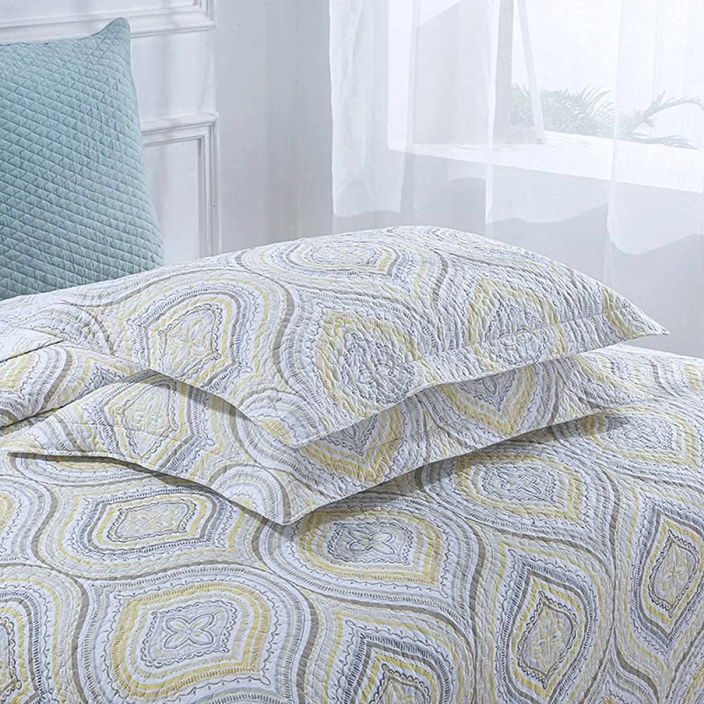روتختی دو نفره طرح دار، روتختی لحافی کینگ سایز پنبه ای، ست روتختی و رو بالشتی لحافی، آبی 230x250 سانتی متر، زرد 230X250 سانتی متر