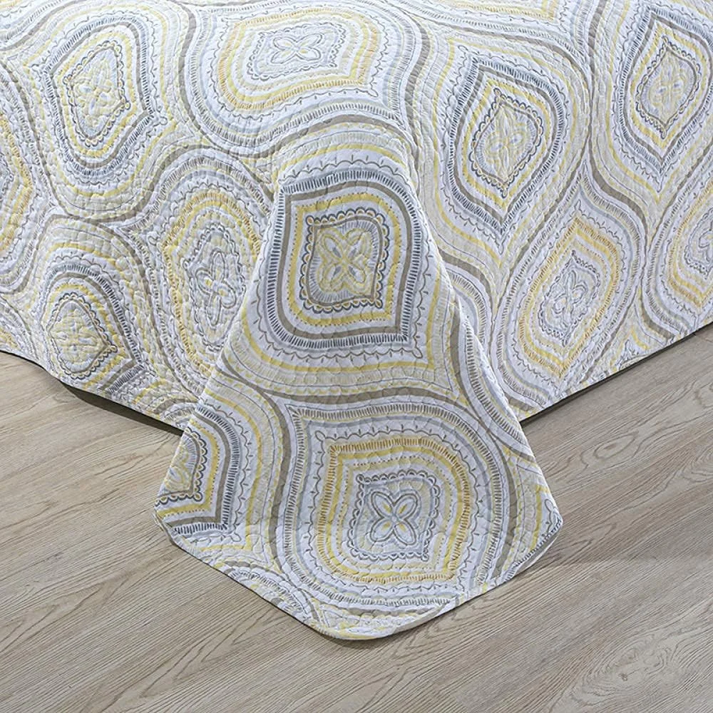 روتختی دو نفره طرح دار، روتختی لحافی کینگ سایز پنبه ای، ست روتختی و رو بالشتی لحافی، آبی 230x250 سانتی متر، زرد 230X250 سانتی متر