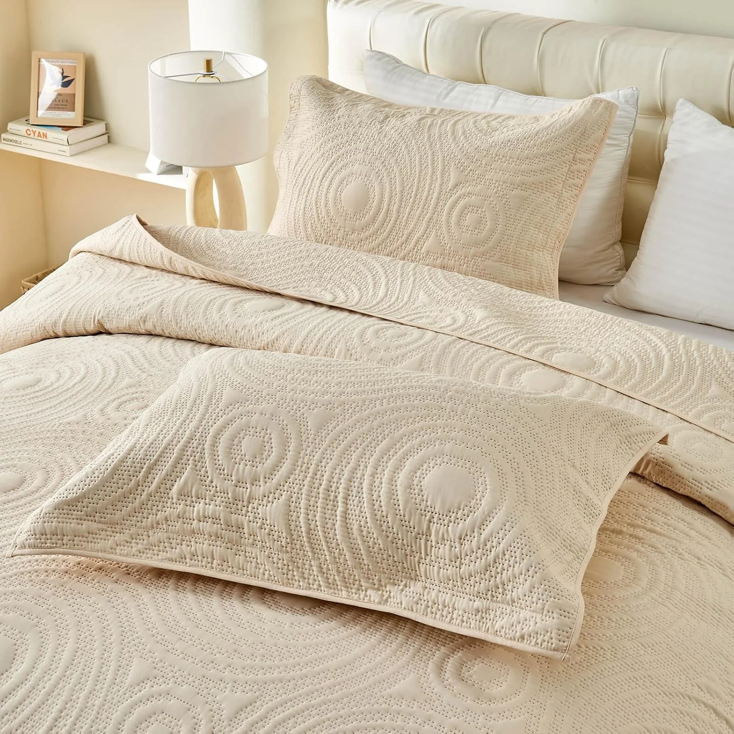 روتختی بزرگ سایز کینگ 325x305 مناسب تخت های قابل تنظیم یا تخت های کالیفرنیا کینگ/کینگ بزرگ، لحاف سبک وزن و دو رو، شامل 1 لحاف و 2 روبالشتی - کرم