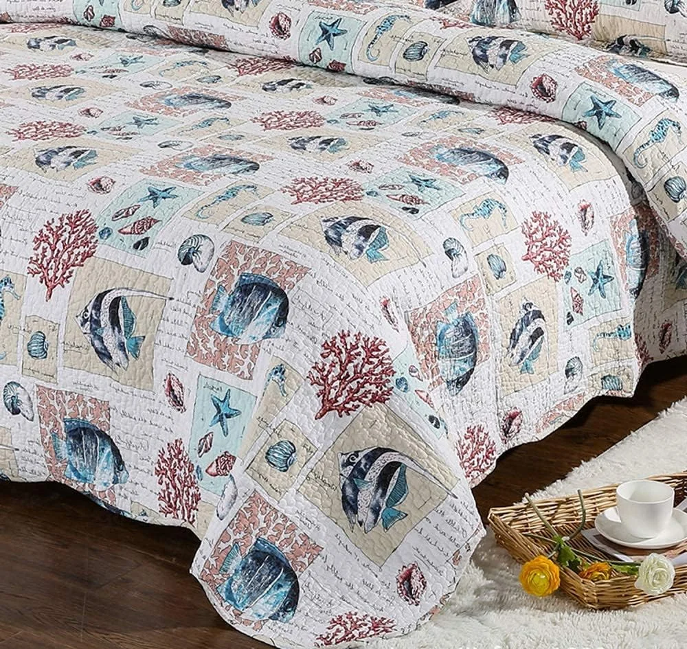 روتختی دونفره، روتختی لحافی پنبه‌ای تکه‌دوزی شده، ست روتختی و روبالشتی، Z-230X250cm+50X70cm, Af-king 230X250cm+50X70cm