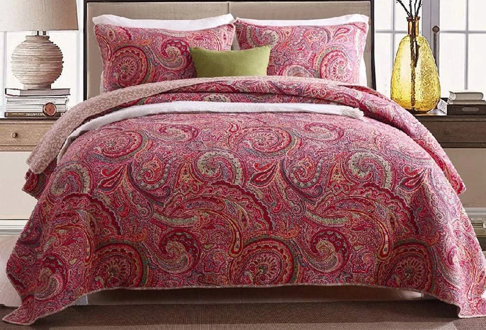 روتختی دو نفره و سایز کینگ، روتختی لحافی، رو تختی پنبه ای، رو انداز تخت با روبالشتی، ست های تزئینی روتختی، گلدار - 230X250، قرمز - سایز کینگ 230X250 سانتی متر