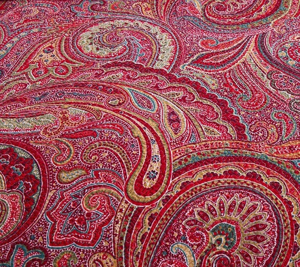 روتختی دو نفره و سایز کینگ، روتختی لحافی، رو تختی پنبه ای، رو انداز تخت با روبالشتی، ست های تزئینی روتختی، گلدار - 230X250، قرمز - سایز کینگ 230X250 سانتی متر