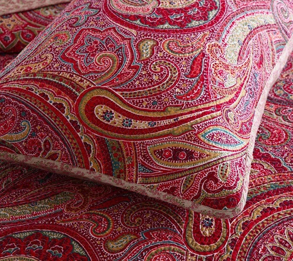 روتختی دو نفره و سایز کینگ، روتختی لحافی، رو تختی پنبه ای، رو انداز تخت با روبالشتی، ست های تزئینی روتختی، گلدار - 230X250، قرمز - سایز کینگ 230X250 سانتی متر