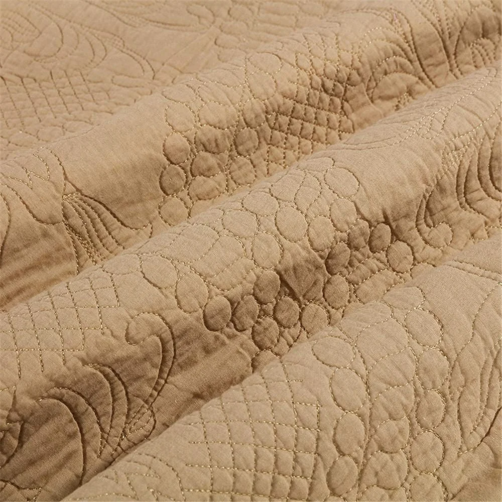 روتختی های لحافی خاکی، روتختی، ست روتختی لحافی طرح گلدوزی تکه دوزی پنبه ای 3 تکه با 2 روبالشی، قهوه ای - 250 * 270 سانتی متر