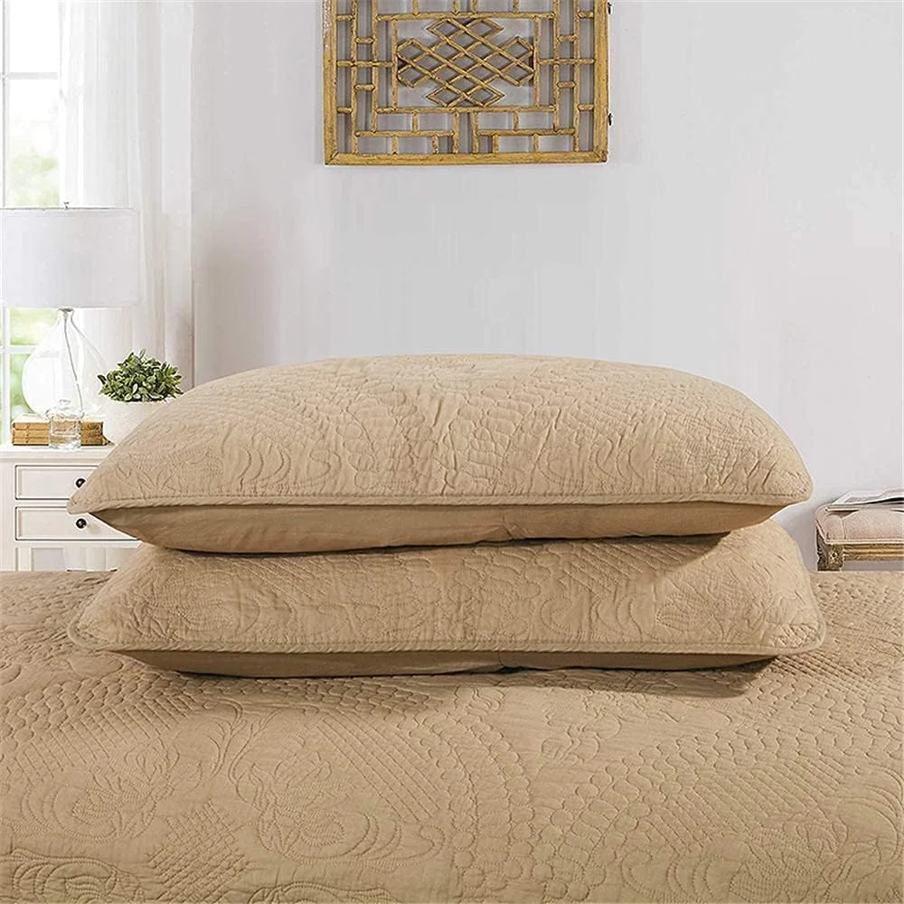 روتختی های لحافی خاکی، روتختی، ست روتختی لحافی طرح گلدوزی تکه دوزی پنبه ای 3 تکه با 2 روبالشی، قهوه ای - 250 * 270 سانتی متر