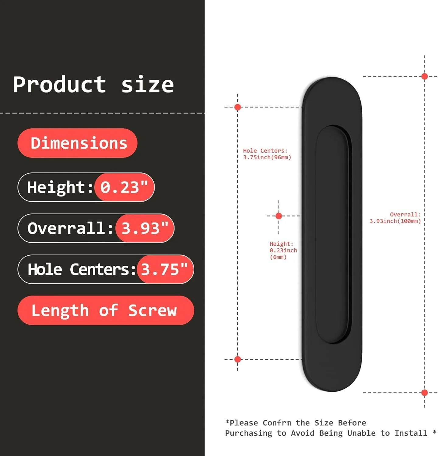 ست چهارتایی دستگیره درب کشویی چسبی، دستگیره خروجی آسان بیضی مشکی مات 10 سانتی متری برای آشپزخانه، کمد، درب های انبار (استیل ضد زنگ)