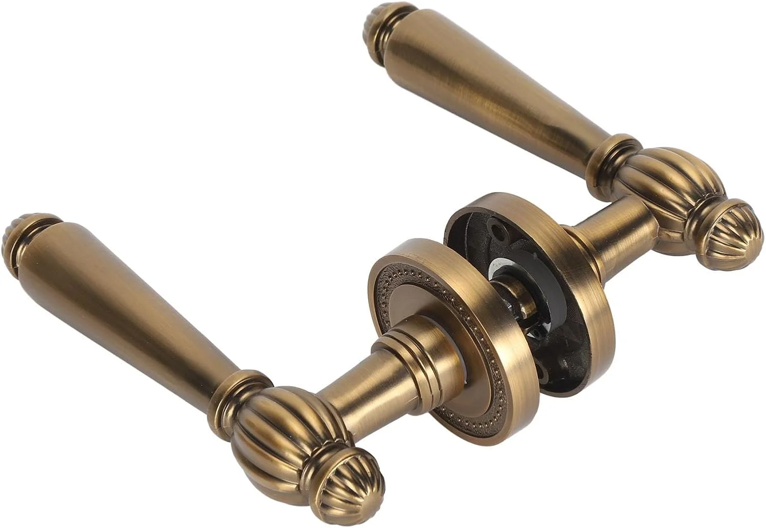 دستگیره درب برنزی آرام، مسی، پرداخت عتیقه، ایمنی و شامل کیت نصب، قفل ورودی با دو کلید، برگشت پذیر برای سمت راست و چپ