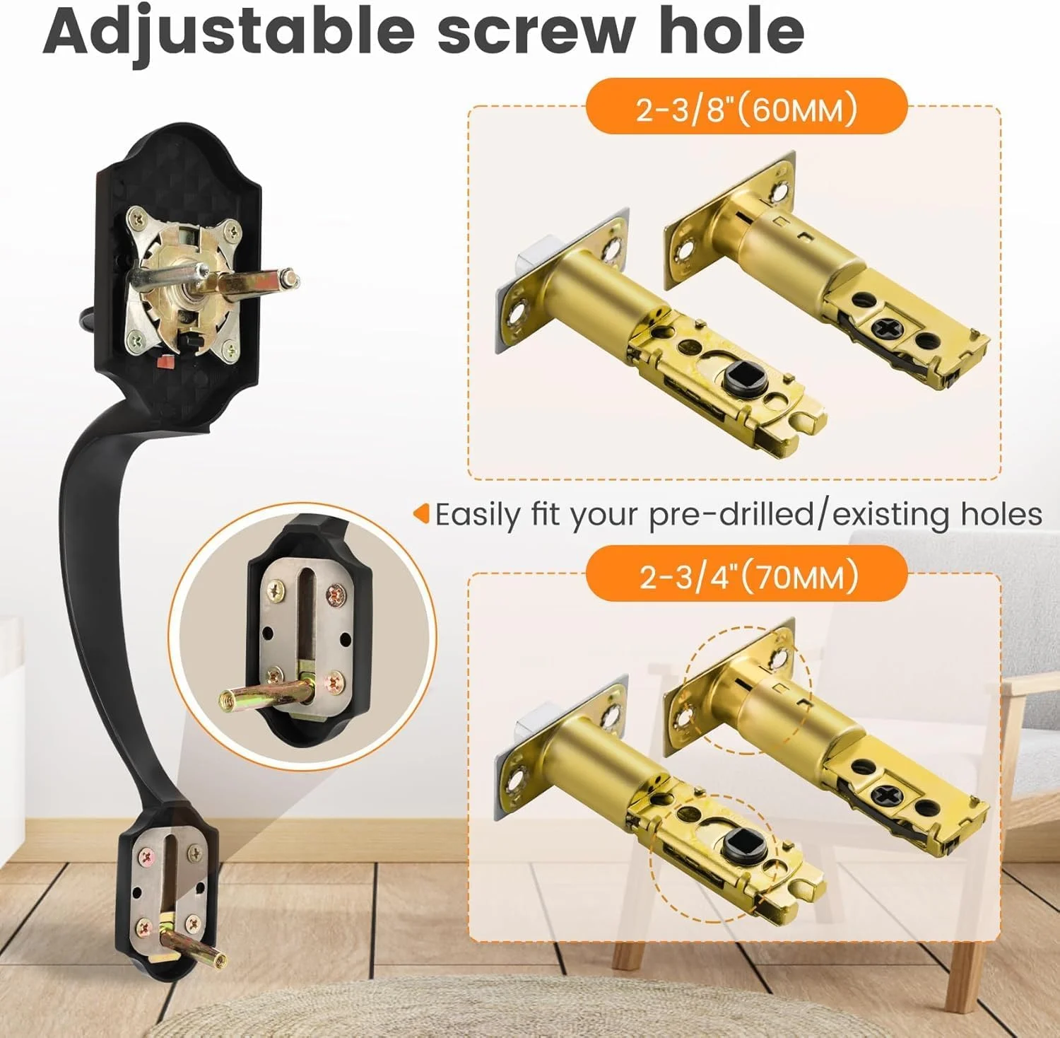 دستگیره درب ورودی و قفل، قفل درب بیرونی تک سیلندر، قابل برگشت برای دست چپ/راست (مشکی مات)