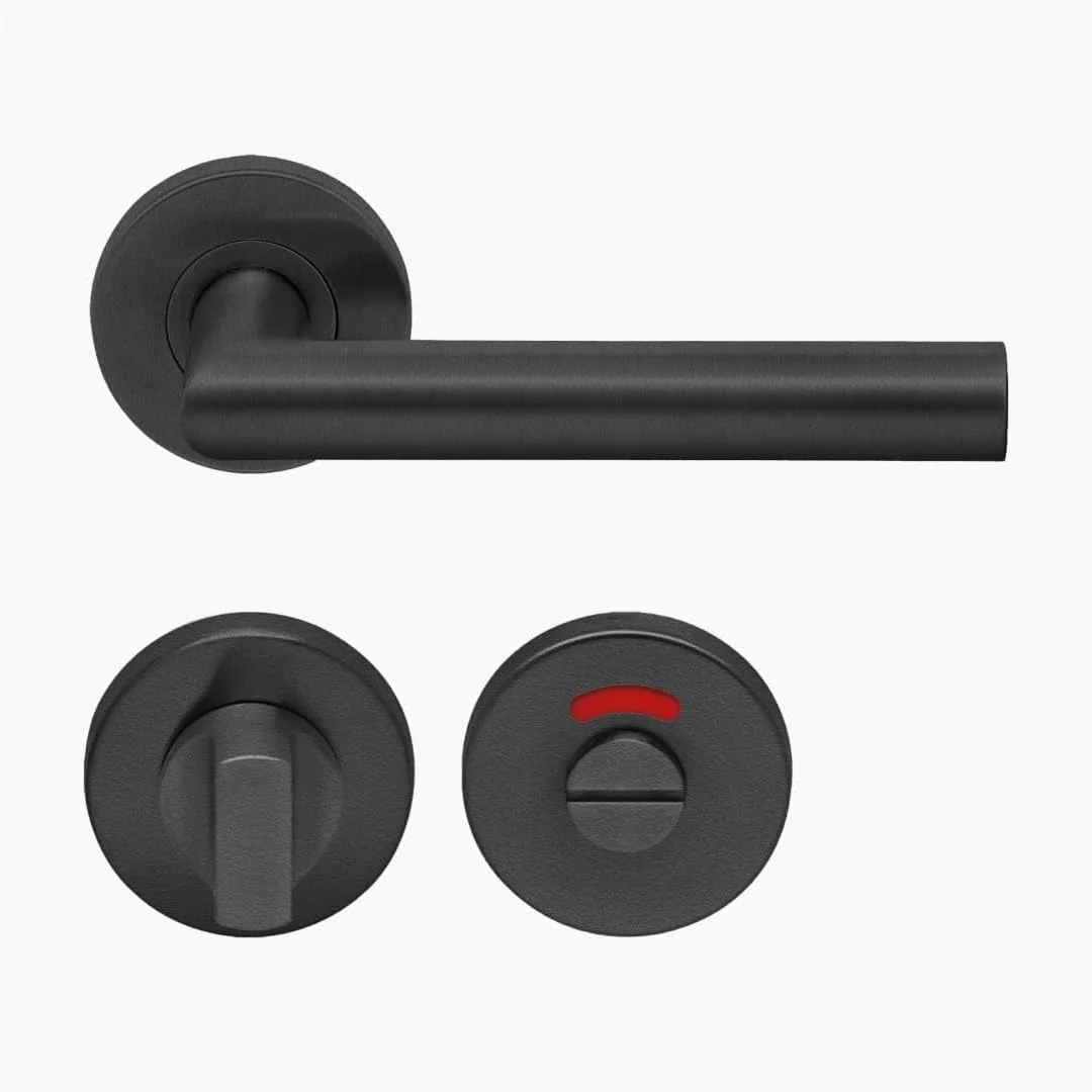 دستگیره درب استیل مشکی - دستگیره درب مدل T حرفه ای - EN1906 کلاس 3 - جفت دستگیره درب به همراه قفل سرویس بهداشتی - ست دستگیره/دستگیره درب برای درب های داخلی