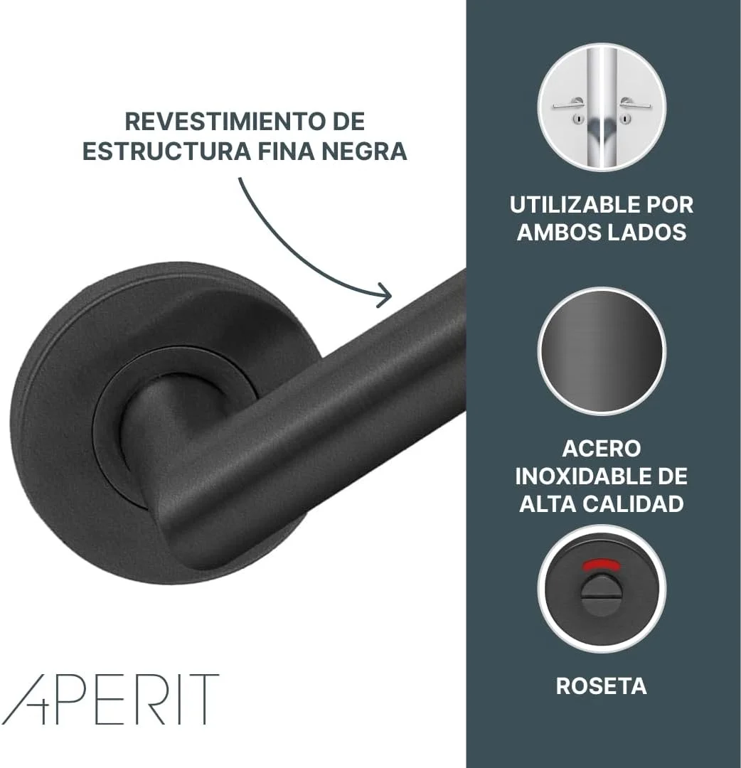 دستگیره درب استیل مشکی - دستگیره درب مدل T حرفه ای - EN1906 کلاس 3 - جفت دستگیره درب به همراه قفل سرویس بهداشتی - ست دستگیره/دستگیره درب برای درب های داخلی دستگیره درب استیل مشکی - دستگیره درب مدل T حرفه ای - EN1906 کلاس 3 - جفت دستگیره درب به همراه قفل سرویس بهداشتی - ست دستگیره/دستگیره درب برای درب های داخلی