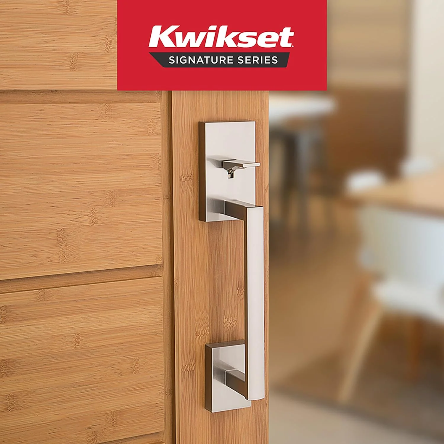 دستگیره درب ورودی Kwikset San Clemente بدون قفل، دستگیره بیرونی با اهرم برگشت پذیر داخلی، غیر قفل شونده، نیکل ساتن، زبانه قفل درب شامل نمی شود، با محافظت Microban
