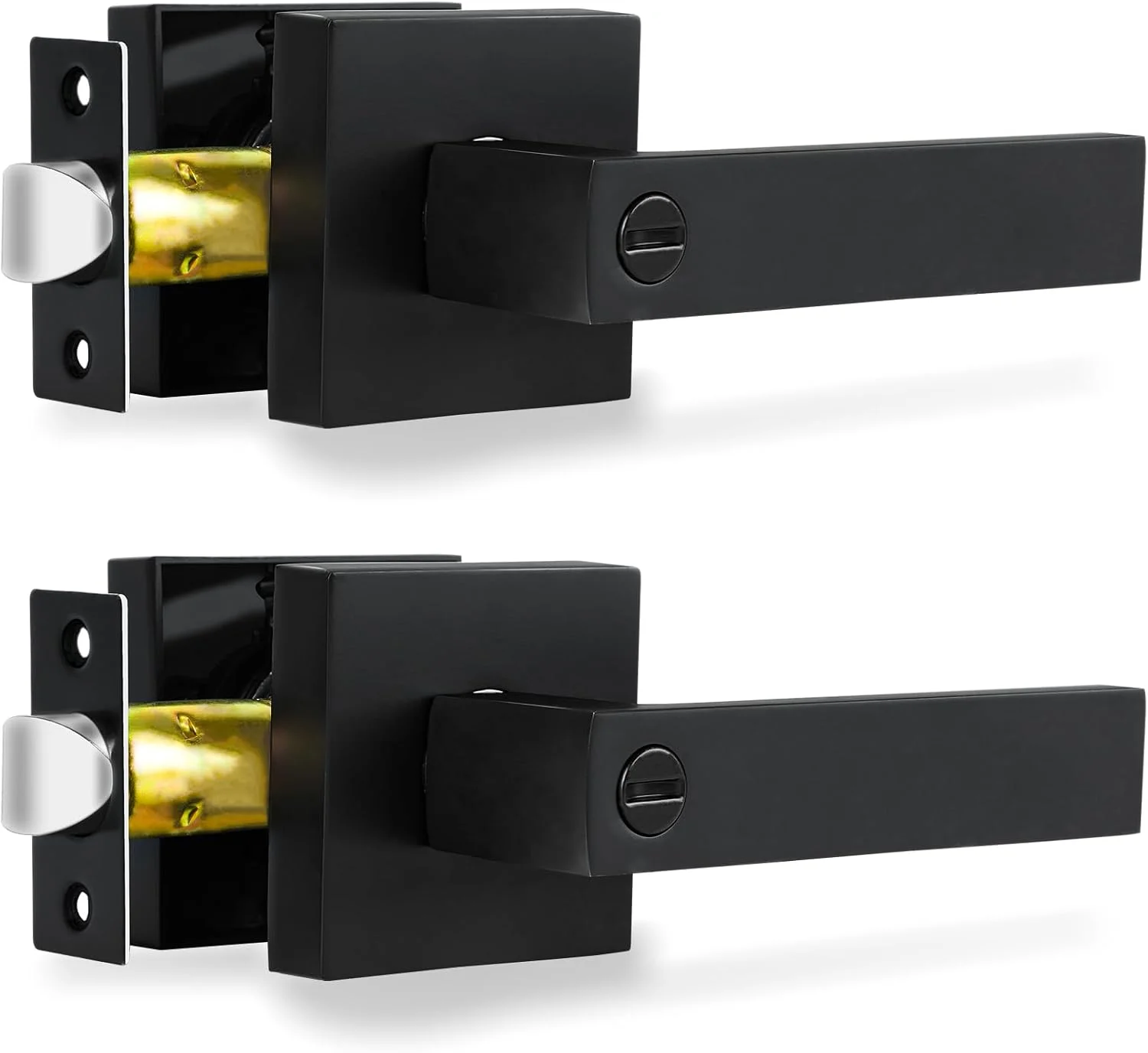 دستگیره اهرمی درب داخلی حریم خصوصی، دستگیره های درب مشکی مات سنگین، دستگیره های مربعی شکل درب بدون کلید برای اتاق خواب و حمام، مناسب برای درب های راست و چپ (دو عددی)