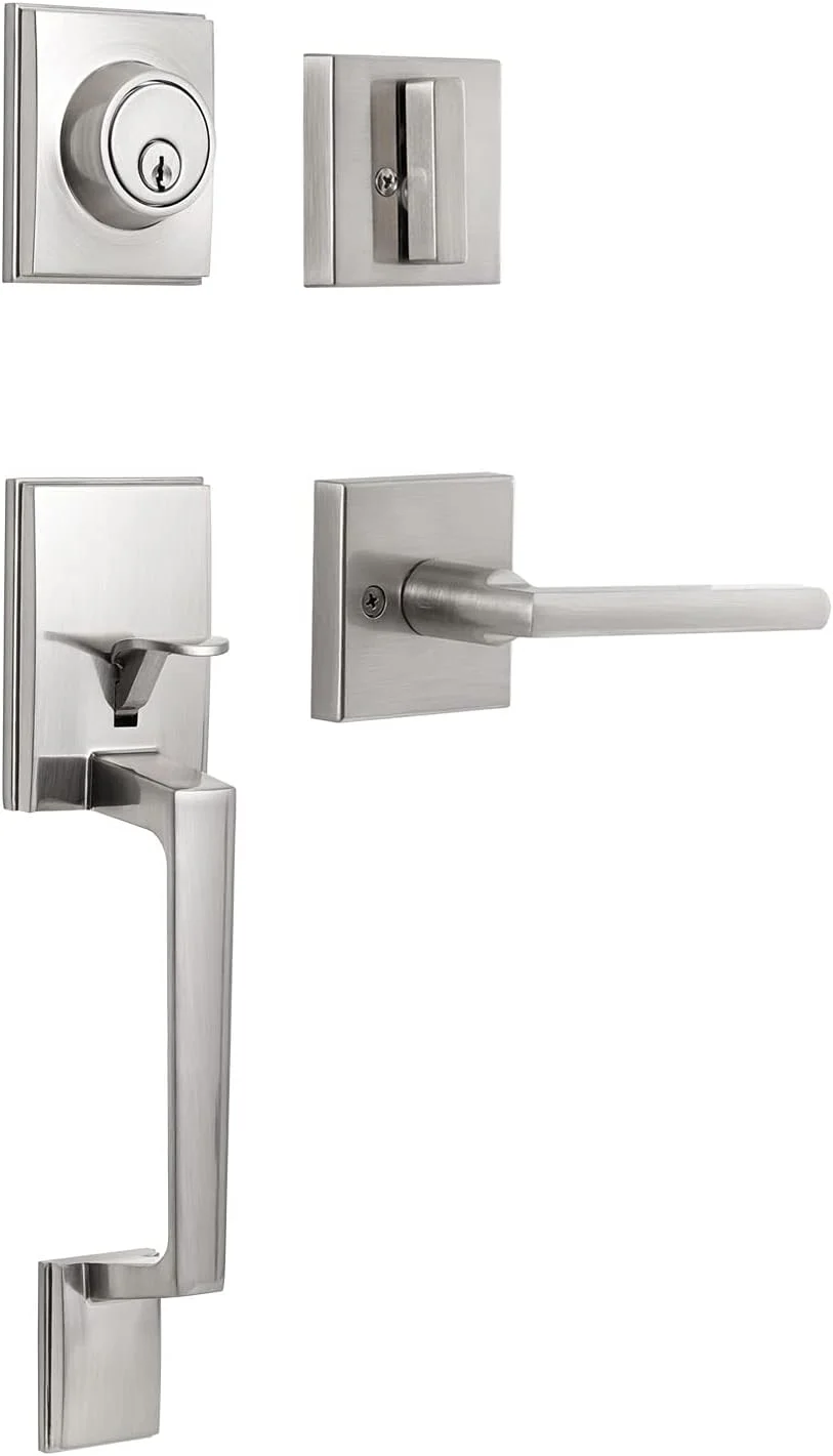 دستگیره درب ورودی مدل GUA OYH با دستگیره اهرمی نیکل ساتن، ست دستگیره درب، ست قفل درب ورودی با سیلندر تک درب ورودی یا درب دفتر