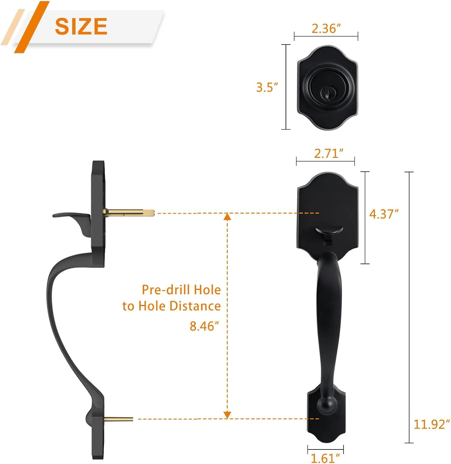 ست دستگیره درب ورودی ناتسوکاگه، قفل درب ورودی سنگین، ست دستگیره ورودی مشکی مات با قفل، با قفل مرده تک سیلندر و دستگیره گرد، برگشت پذیر برای درب های راست و چپ