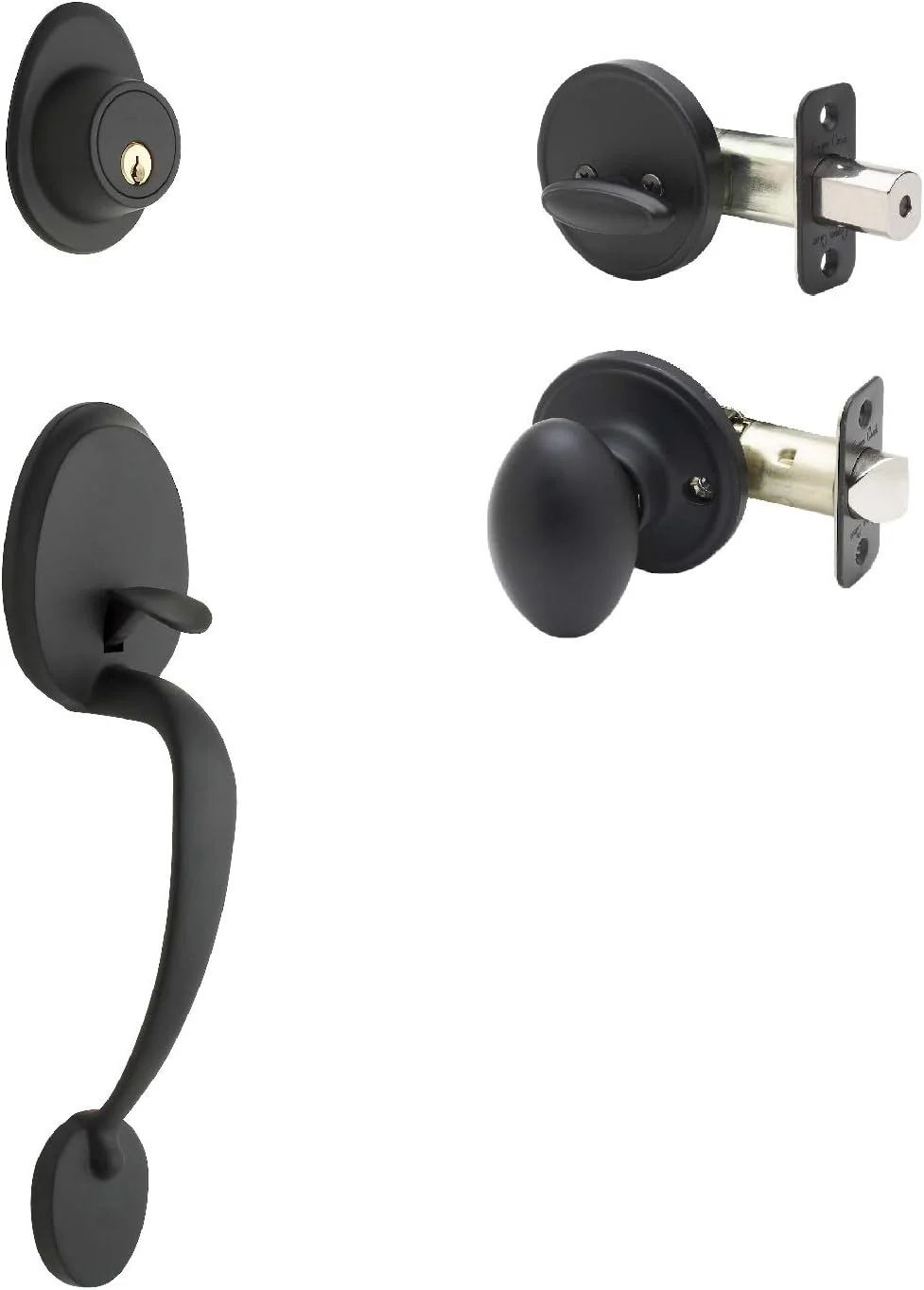 دستگیره ورودی مدل مدرن اواسط قرن Copper Creek CZ2610XEK-BC به رنگ مشکی با دستگیره تخم مرغی داخلی