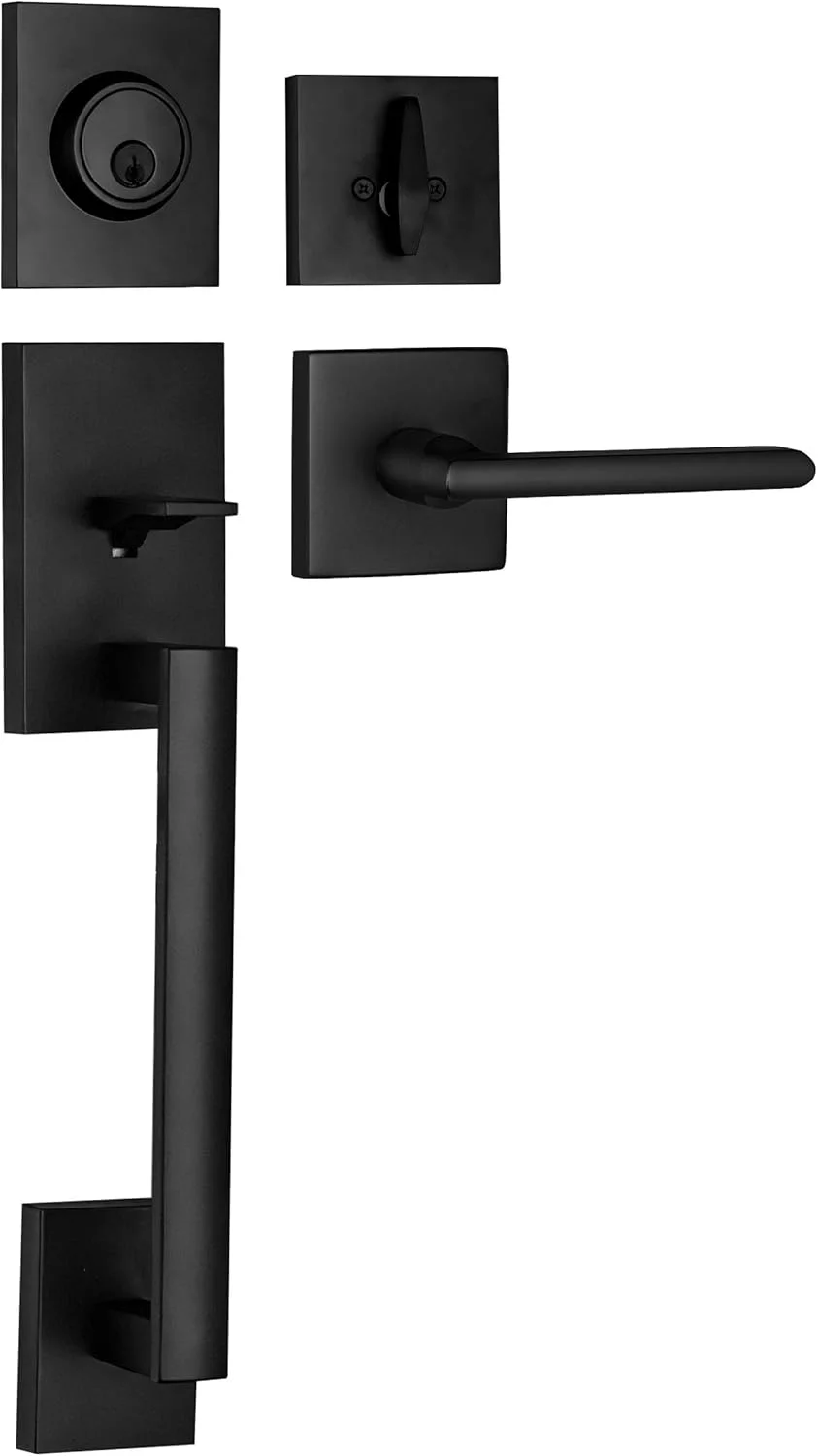 دستگیره ورودی درب جلو برلین مدیش، قفل و دستگیره اهرمی برگشت‌پذیر برای درب‌های راست و چپ، سنگین و بادوام - رنگ مشکی آهنی