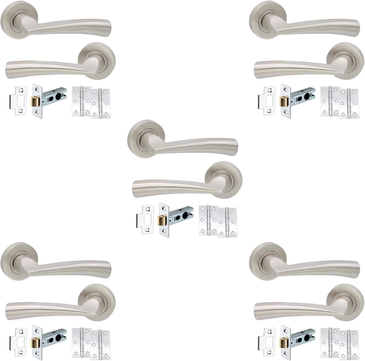 ست ۵ عددی دستگیره اهرمی داخلی ساتن با رزت به همراه زبانه و لولا