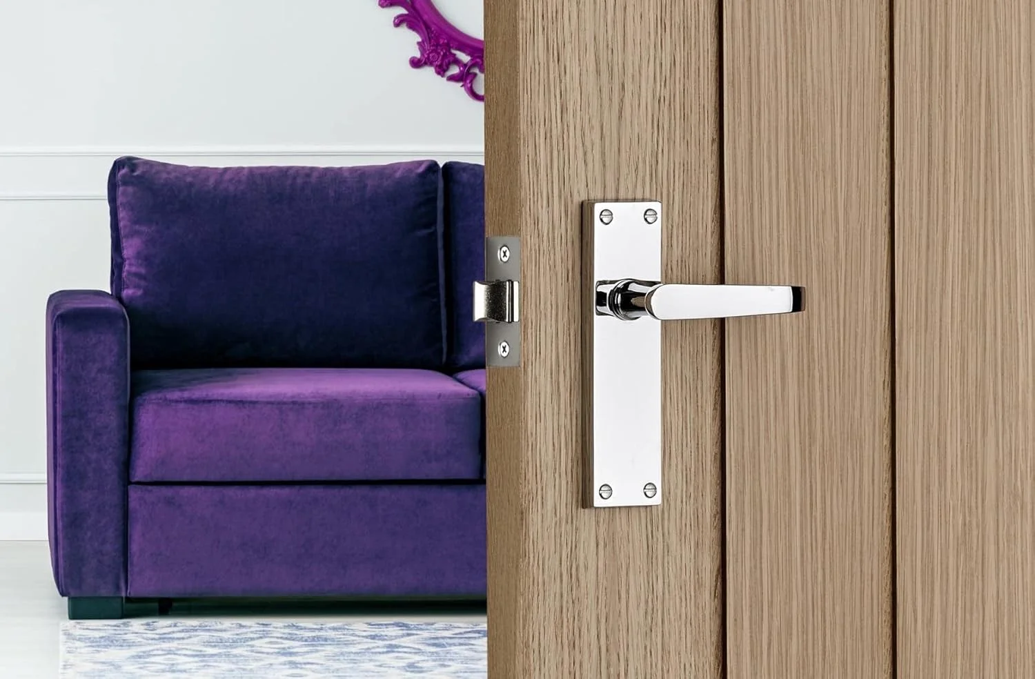 دستگیره اهرمی طرح‌دار - ست دستگیره درب اهرمی مستقیم ویکتوریایی - کروم براق - 1 جفت - دستگیره درب زبانه دار - مناسب برای استفاده داخلی - زبانه بلند