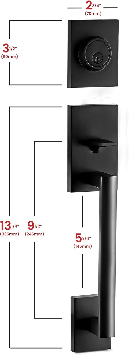 دستگیره ورودی درب جلو برلین مدیش، قفل و دستگیره اهرمی برگشت‌پذیر برای درب‌های راست و چپ، سنگین و بادوام - رنگ مشکی آهنی