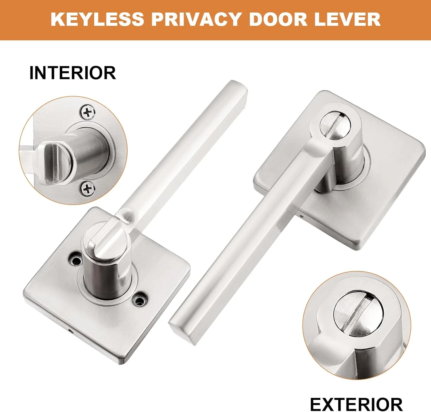 دستگیره قفل درب حریم خصوصی پروبریكو، اهرم درب داخلی مربع سنگین برای اتاق خواب یا حمام، دستگیره بدون کلید برگشت پذیر، روکش نیکل ساتن، بسته 6 عددی