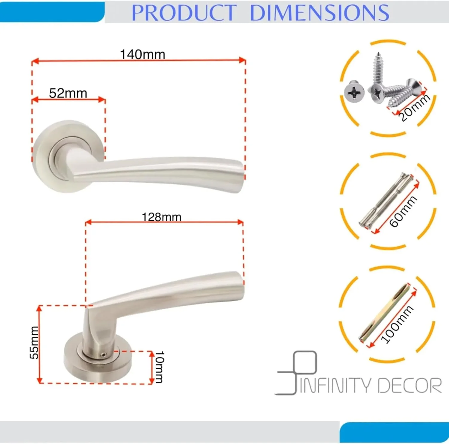 ست ۵ عددی دستگیره اهرمی داخلی ساتن با رزت به همراه زبانه و لولا