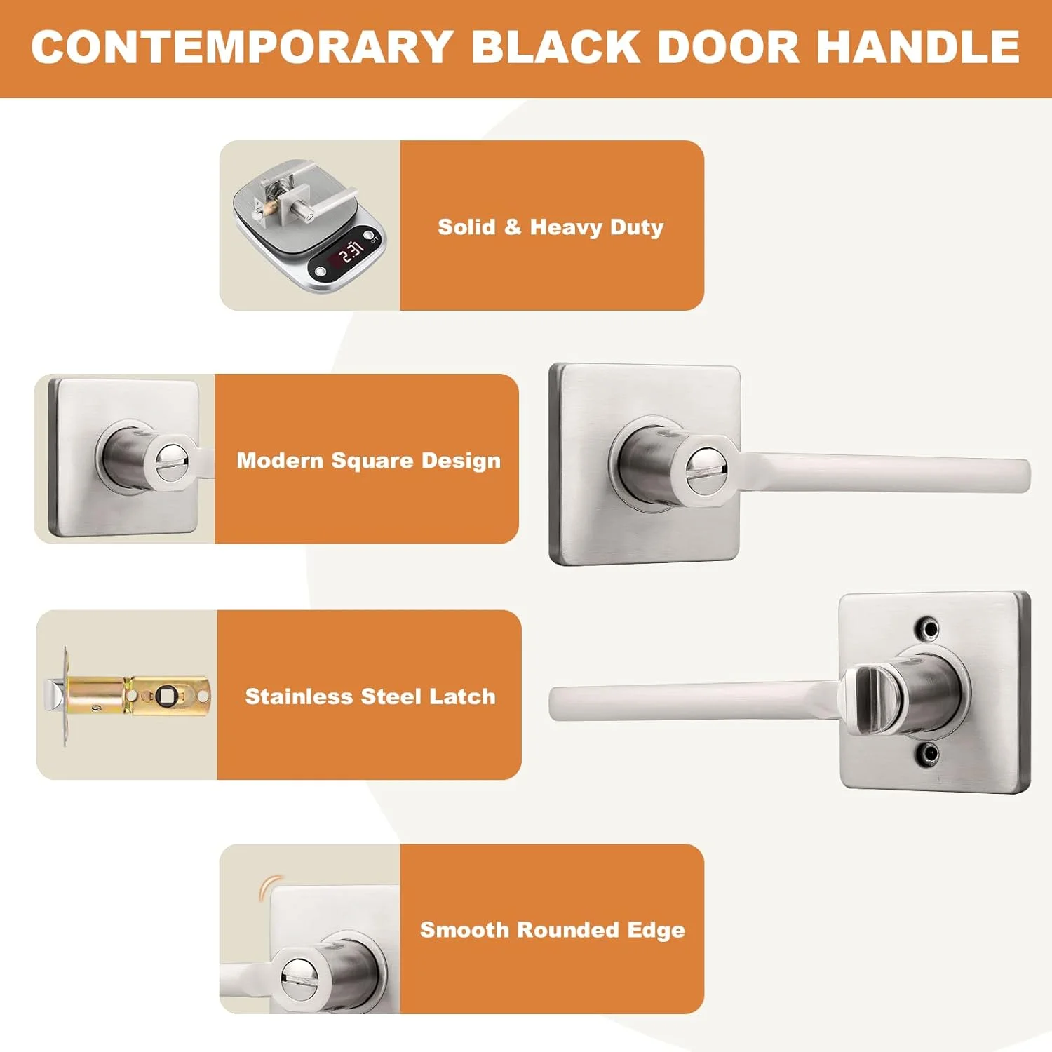 دستگیره قفل درب حریم خصوصی پروبریكو، اهرم درب داخلی مربع سنگین برای اتاق خواب یا حمام، دستگیره بدون کلید برگشت پذیر، روکش نیکل ساتن، بسته 6 عددی