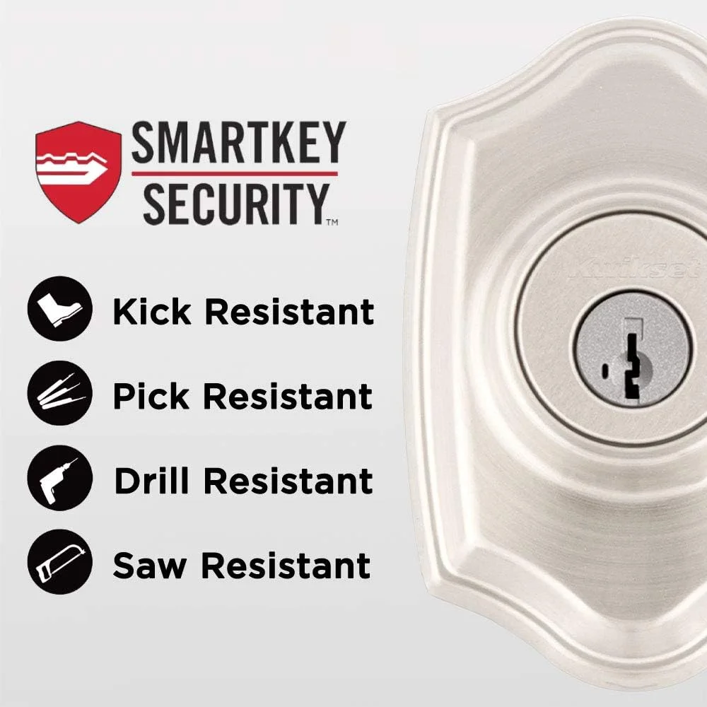ست دستگیره ورودی یک سیلندر Kwikset 96870-099 Belleview با دستگیره گرد Polo دارای امنیت Smartkey با روکش نیکل ساتن