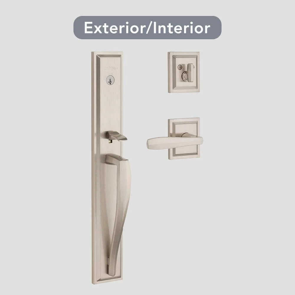 دستگیره درب ورودی تک سیلندر Baldwin Torrey Pines با امنیت SmartKey، سری Prestige با دستگیره مدرن و باریک و اهرم مربعی، رنگ نیکل ساتن