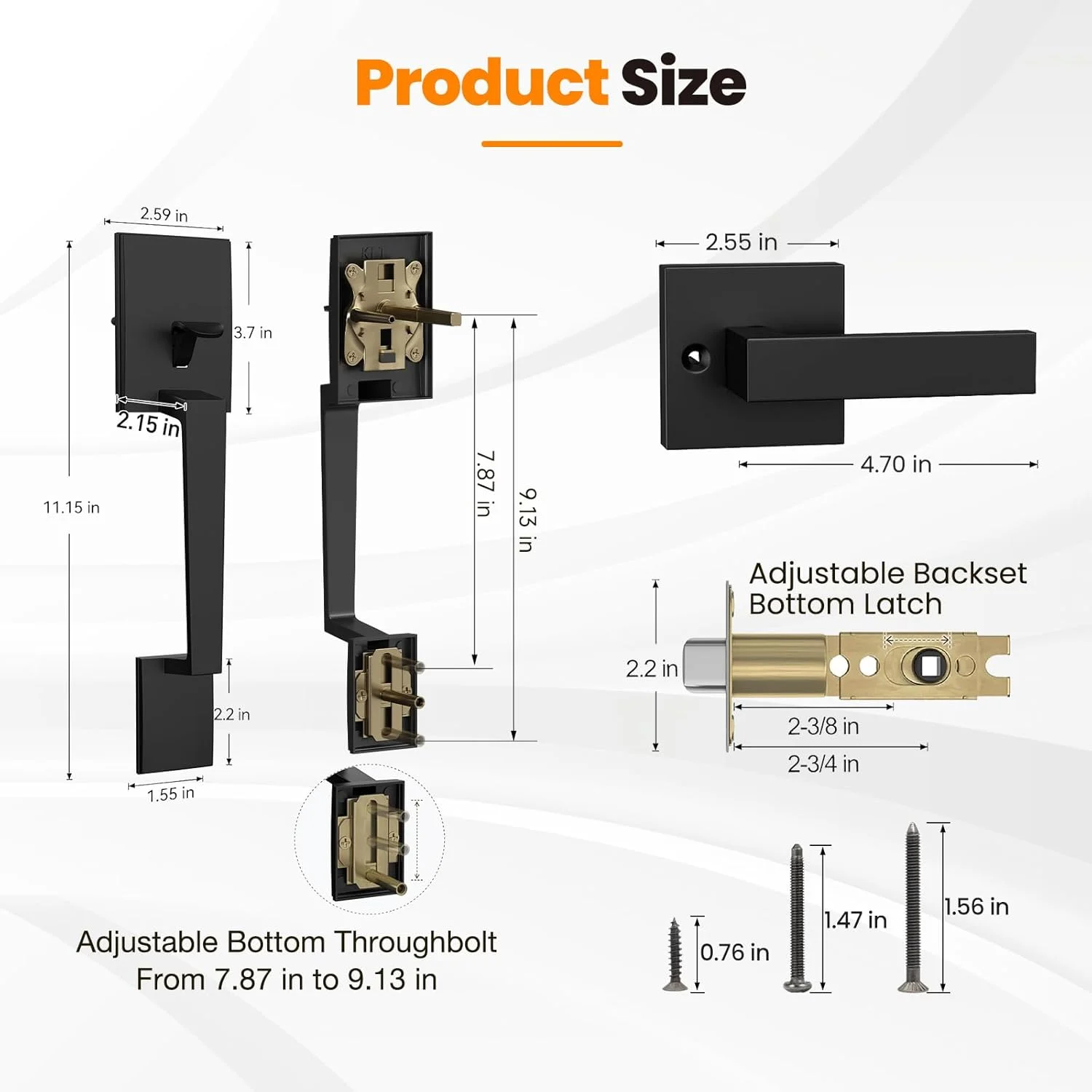 دستگیره درب ورودی مشکی مات HOSOM، ست دستگیره درب بیرونی بدون قفل با اهرم برگشت پذیر، دستگیره درب ورودی برای درب های راست و چپ بازشو
