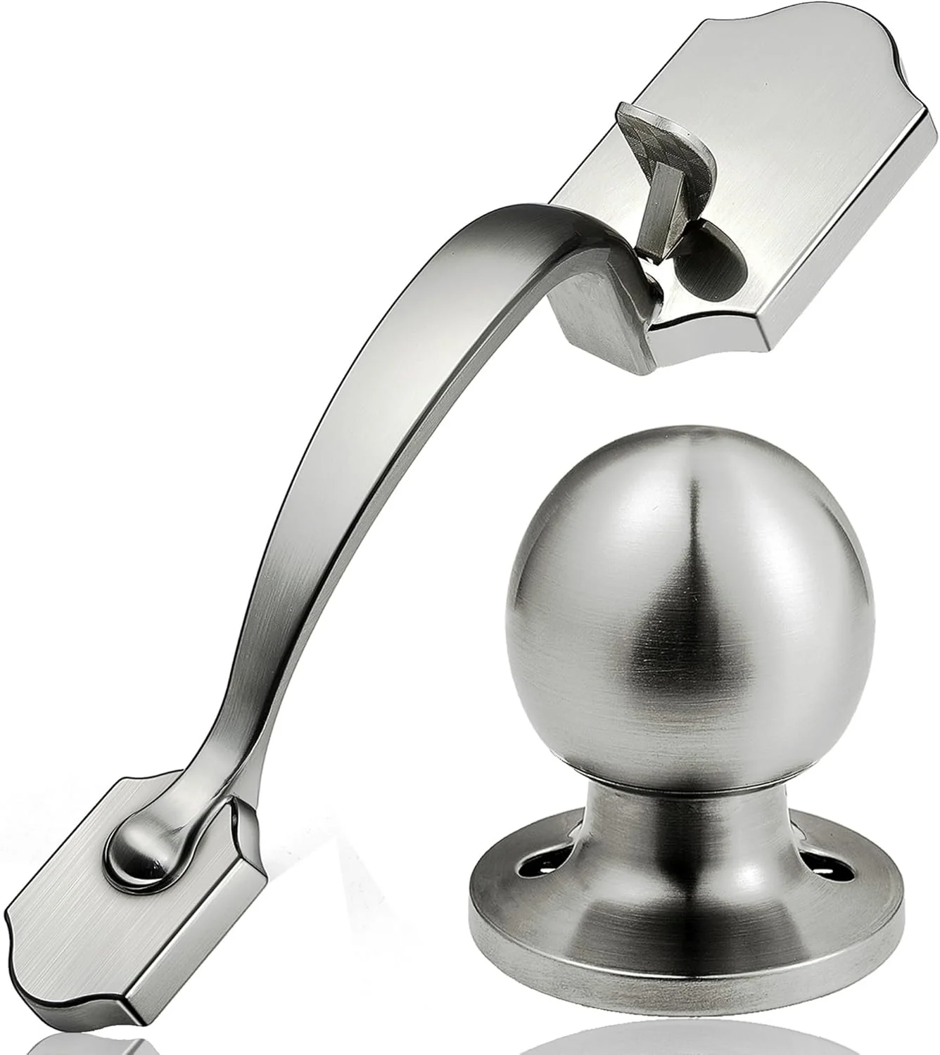 دستگیره درب ورودی Elemake - دستگیره بیرونی درب بدون قفل، ست دستگیره درب داخلی سنگین با دستگیره گرد و اهرم برگشت پذیر، روکش نیکل برس خورده