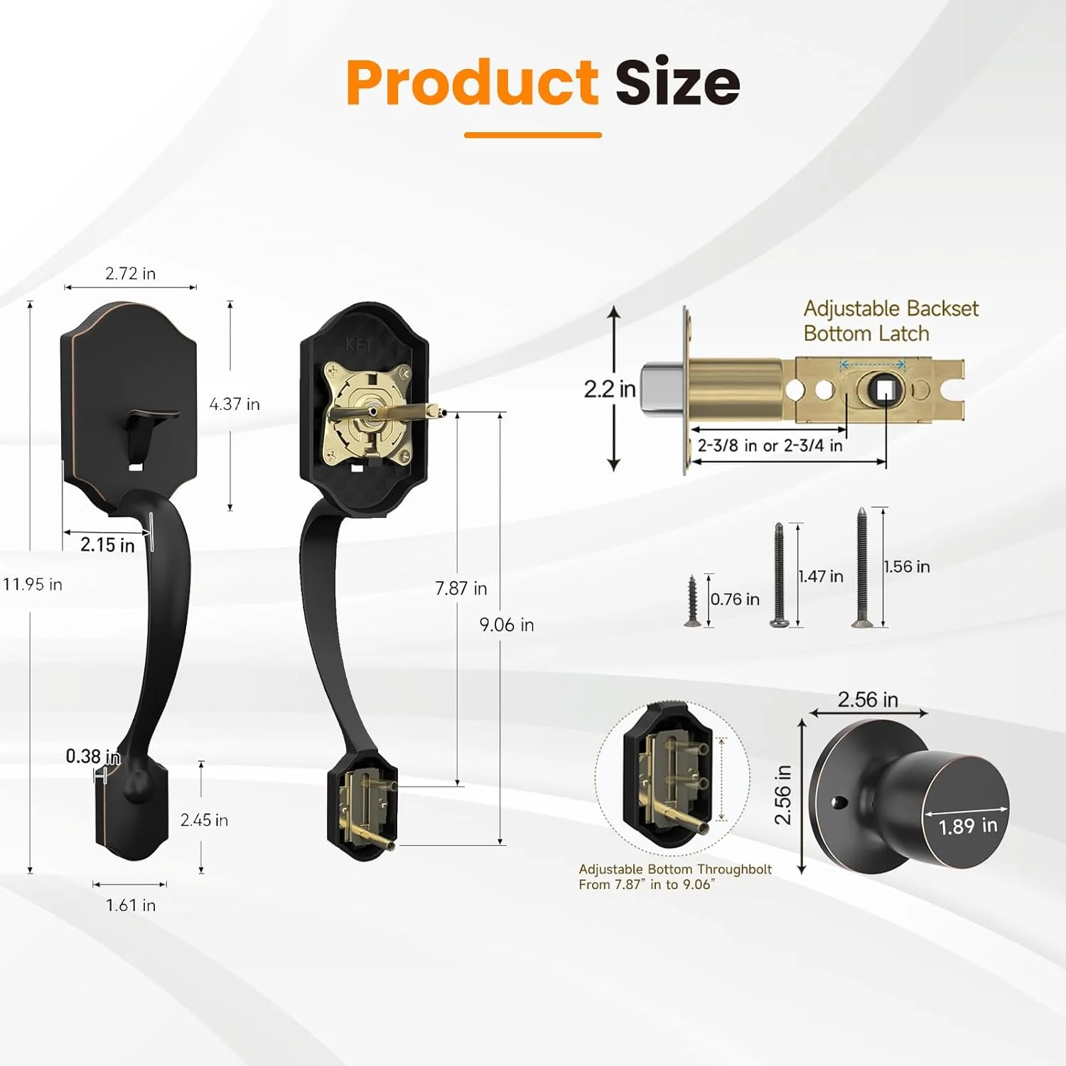 ست دستگیره درب ورودی HOSOM، دستگیره بیرونی درب با دستگیره گرد، ست دستگیره درب ورودی بدون قفل برای درهای راست و چپ بازشو، برنز روغنی سابیده شده