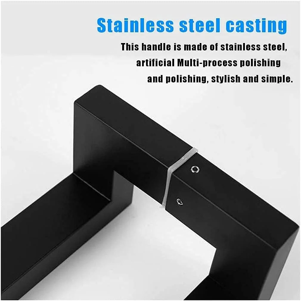 دستگیره کشویی درب، دستگیره مستطیلی استیل ضد زنگ مشکی برای درب های چوبی، شیشه ای و فولادی، درب اداری، درب مرکز خرید، درب سوپرمارکت، ست دستگیره درب
