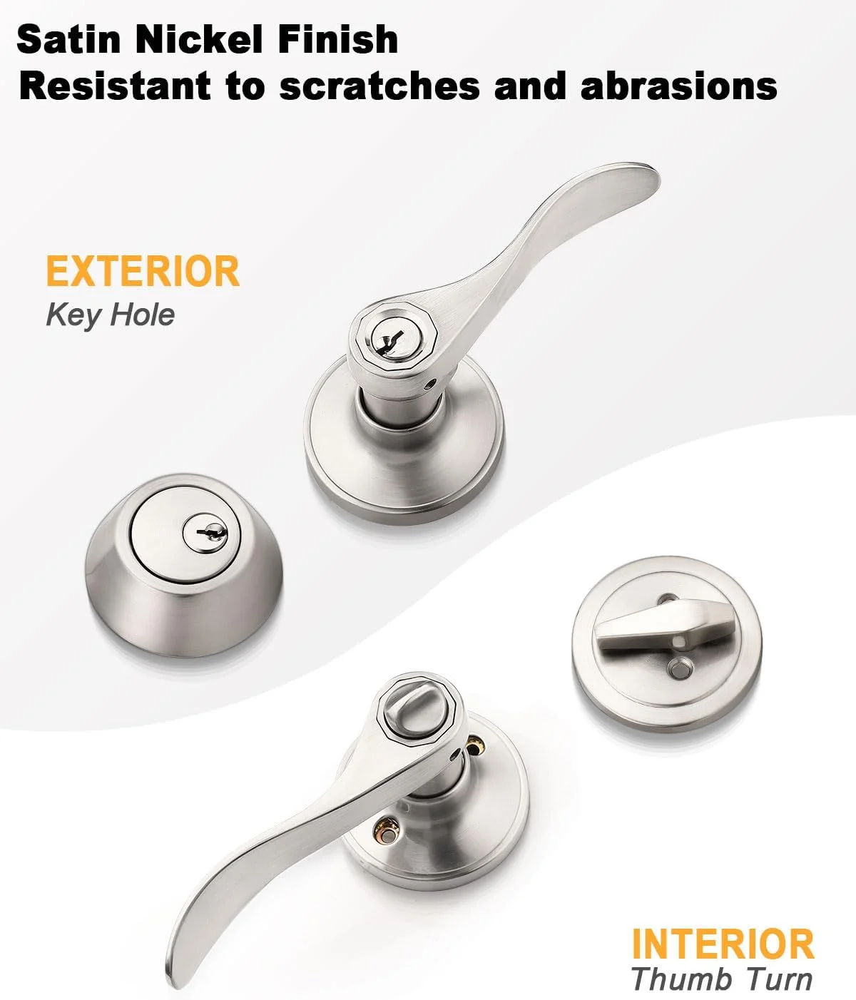 دستگیره درب ورودی نیکل ساتن Gobrico، دستگیره جهانی، اهرم موجی، بسته 3 عددی نیکل GB12061-101SN-3Pack